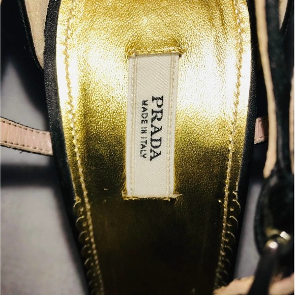 Prada Strappy Sandals black satin gold python heels 40.5 10.5 - Picture 5 of 11